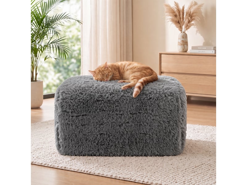 Pouf aviana en tissu moelleux gris, repose-pieds confortable pour salon moderne - Conforama B