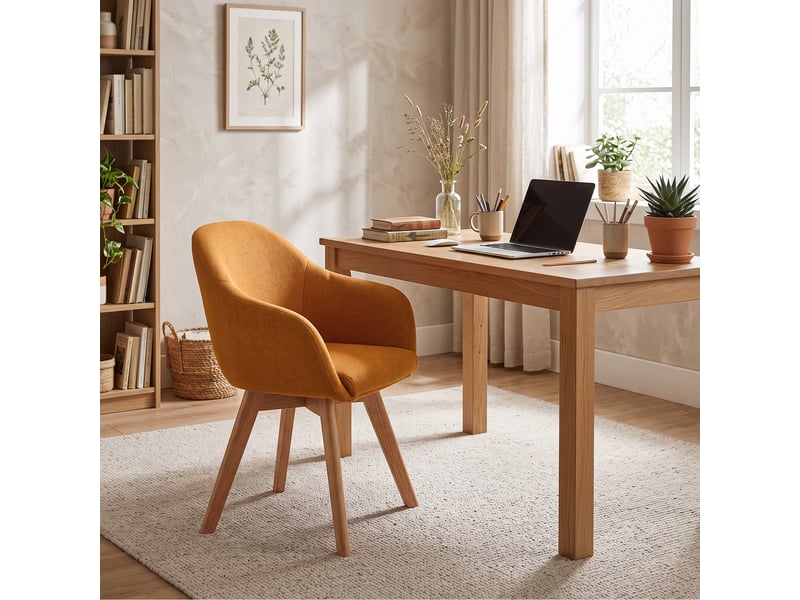 Lot de 6 chaises de salle à manger pivotantes à 360° – tissu effet lin respirant, pieds en bois massif - orange - Conforama W