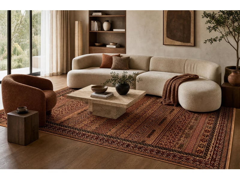  Tapis en laine kashqai 4334 100 oriental, cadre bordeaux   vert 135x200 cm  - Conforama E