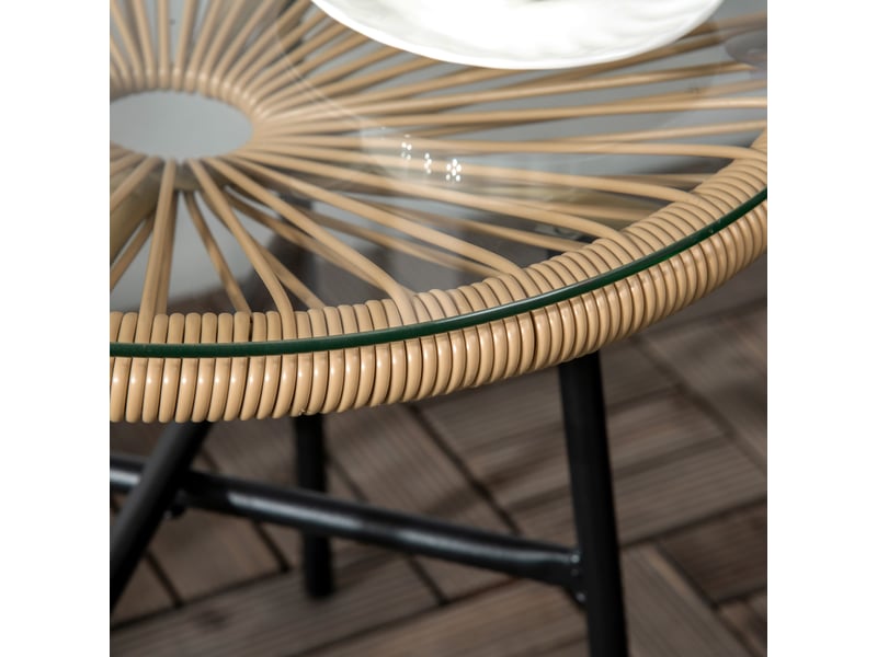  Table d’appoint de jardin ronde 50x50x50 cm en résine tressée beige et noire  - Conforama E