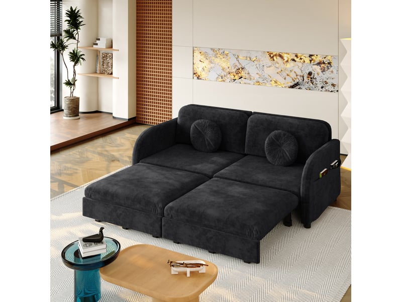 Canapé-lit convertible 3-en-1 166x84 cm – noir – couchage queen size et poches latérales pratiques - Conforama C