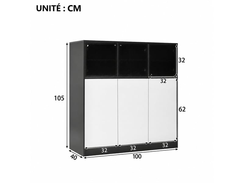 Buffet de rangement avec portes vitrées et éclairage led, 100 x 40 x 105 cm - Conforama C