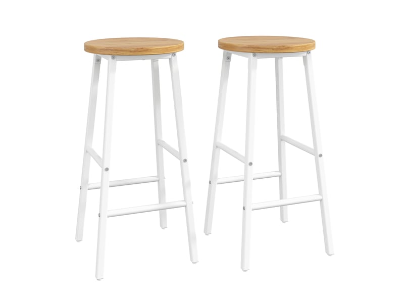  Tabourets de bar lot de 2 avec repose-pieds réglables et pieds ajustables, en mdf et métal blanc  - Conforama A