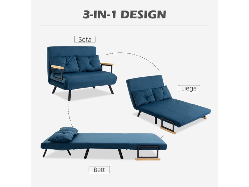  Canapé convertible, canapé-lit, 102x73x81cm, bleu, dossier réglable, en velours  - Conforama D