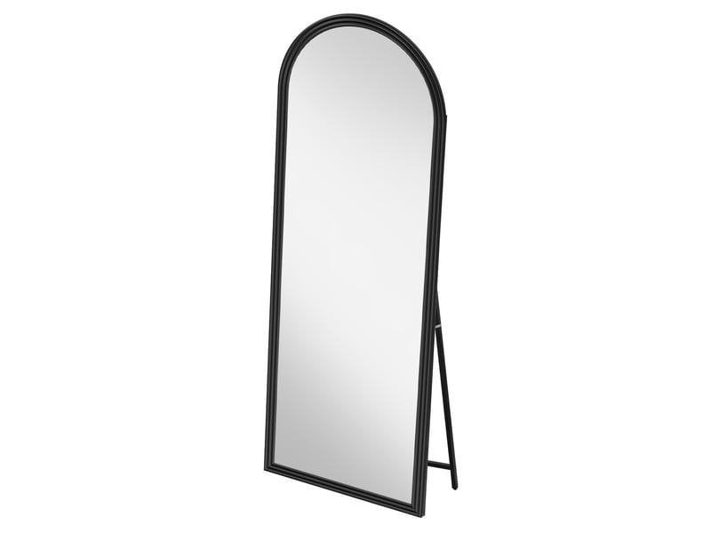  Miroir en pied 160 x 50 cm – noir – cadre en bois, forme arrondie et pied métal inclinable pour maison et commerce  - Conforama A