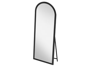 Miroir en pied 160 x 50 cm – noir – cadre en bois, forme arrondie et pied métal inclinable pour maison et commerce