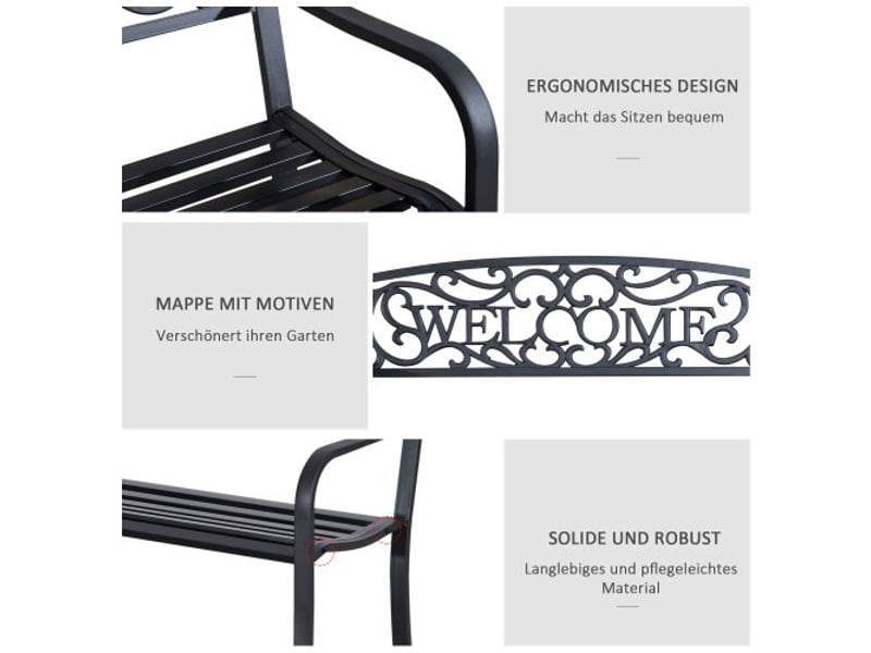 Banc de jardin 2 places en métal, robuste, design élégant, pour jardin et terrasse - Conforama E