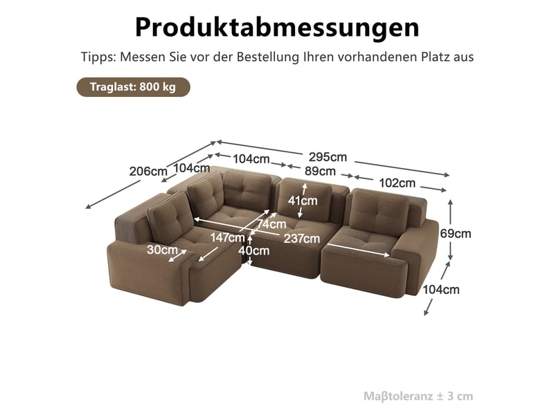 Canapé d’angle modulable profond velours côtelé marron – 295 x 206 x 69 cm Fay Lum - Conforama C