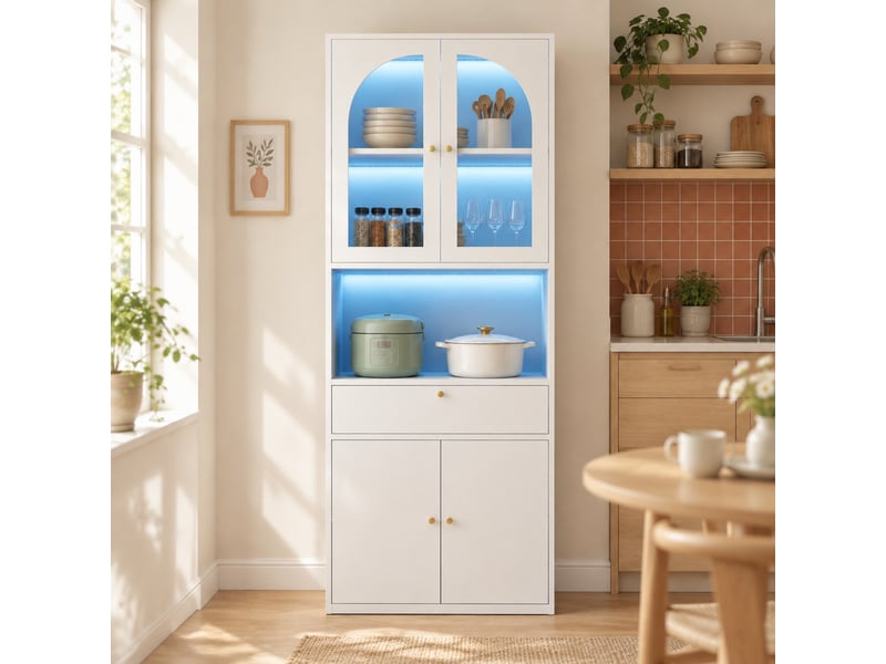  Armoire vitrée blanche 70 x 35 x 180 cm avec led rgb, tiroir et rangements  - Conforama B