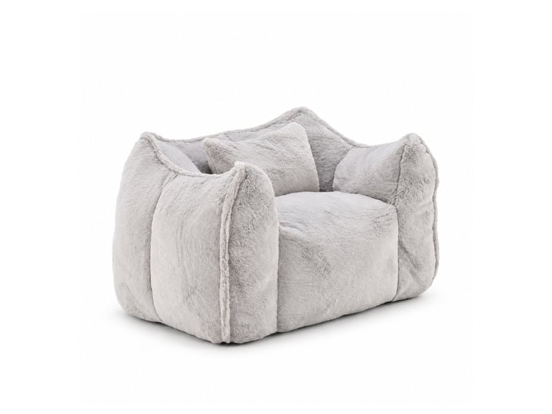  Fauteuil pouf paresseux en fausse fourrure, sans montage, rempli de mousse déchiquetée haute densité, design ergonomique,gris  - Conforama A