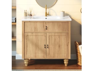 Meuble sous vasque 81x47x86 cm avec vasque en céramique décor bois naturel