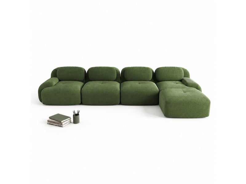  Canapé d'angle modenvie modulable 4 places avec méridienne droite velours côtelé vert 388 x 178 x 70 cm  - Conforama A