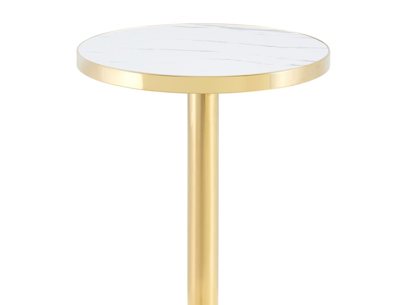  Table basse fixe ronde avec plateau aspect marbre, base stable et finition dorée pour salon, en mdf, blanc, style moderne  - Conforama A