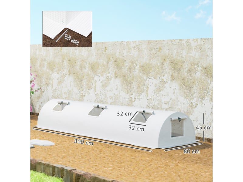  Serre tunnel en aluminium avec fenêtre en filet, résistante aux uv, film plastique, 300 x 80 x 45 cm, blanche  - Conforama E