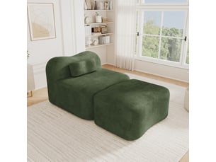 Canapé modulable, canapé 1 place, en tissu, vert, avec pouf, pour salon, chambre, adapté à l'espace de vie, appartement