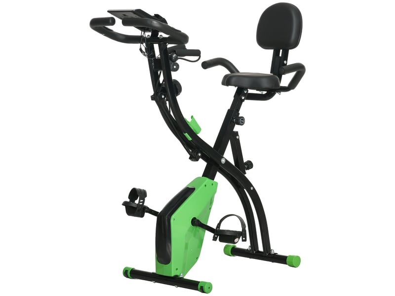  Vélo pliable 2 en 1, 8 résistances, silencieux, cardio, brassards, écran lcd, volant 2,5 kg, vert.  - Conforama B