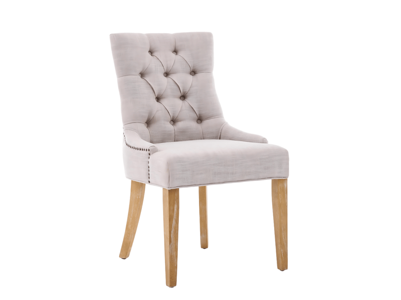  Lot de 2 chaises de salle à manger,56,5x63x92 cm,avec clous décoratifs,tissu,beige  - Conforama A