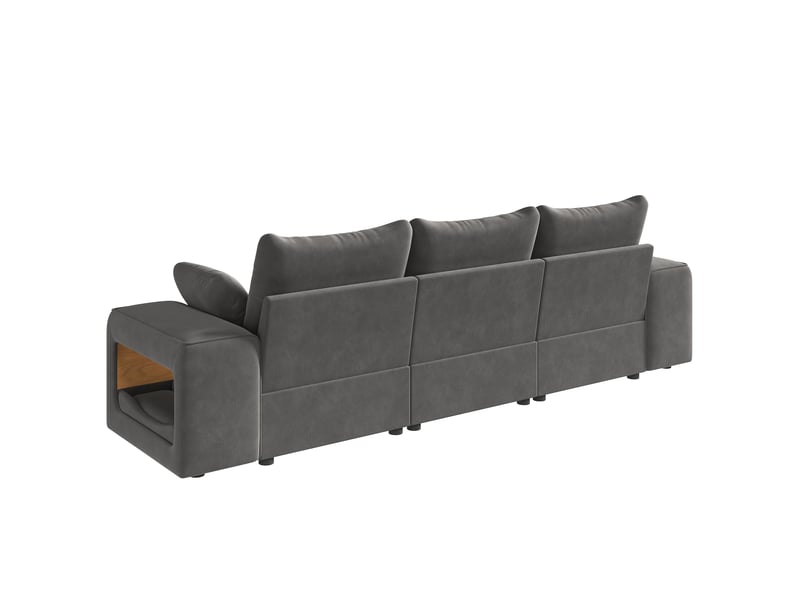  Canapé modulable 3 places cloud gris avec rangement intégré et 2 coussins  - Conforama D