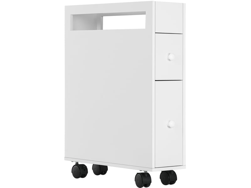  Meuble de salle de bain 16x49,5x66 cm à roulettes, 2 tiroirs et 1 compartiment ouvert, mdf blanc  - Conforama A