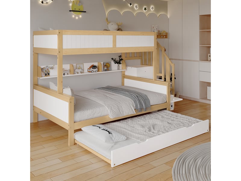  Lit superposé en pin et mdf blanc et naturel 128.5x252 cm  - Conforama B
