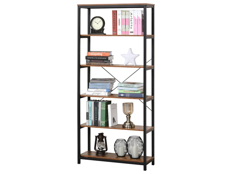  Bibliothèque style industriel rétro, 6 étagères ouvertes, anti-basculement, marron rustique, 80×30×180 cm  - Conforama B
