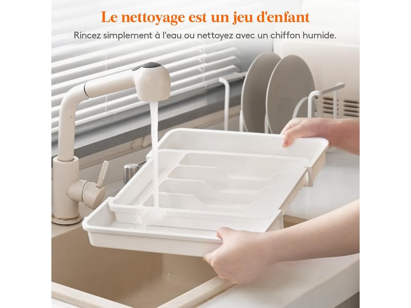  1 tiroir à couverts extensible blanc de 33,5 x 37,5 cm, boîte de rangement pour couverts (convient aux cuillères, fourchettes, couteaux)  - Conforama D