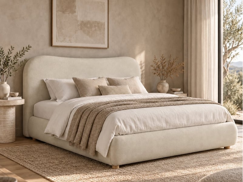 Lit double 160 x 200 cm, lit avec mécanisme de relevage hydraulique, tête de lit rembourrée en chenille, pieds en bois massif, beige - Conforama B