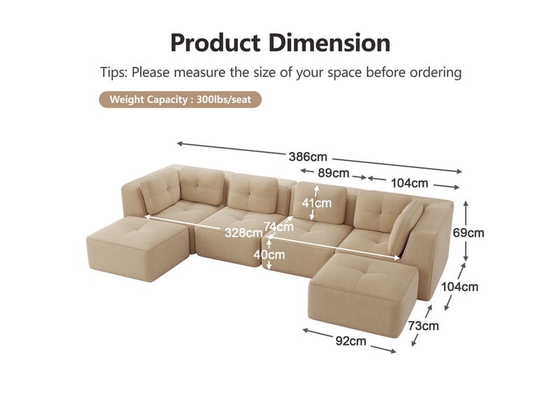  Canapé d'angle modulaire convertible avec assise profonde et base antidérapante en corduroy beige  - Conforama E