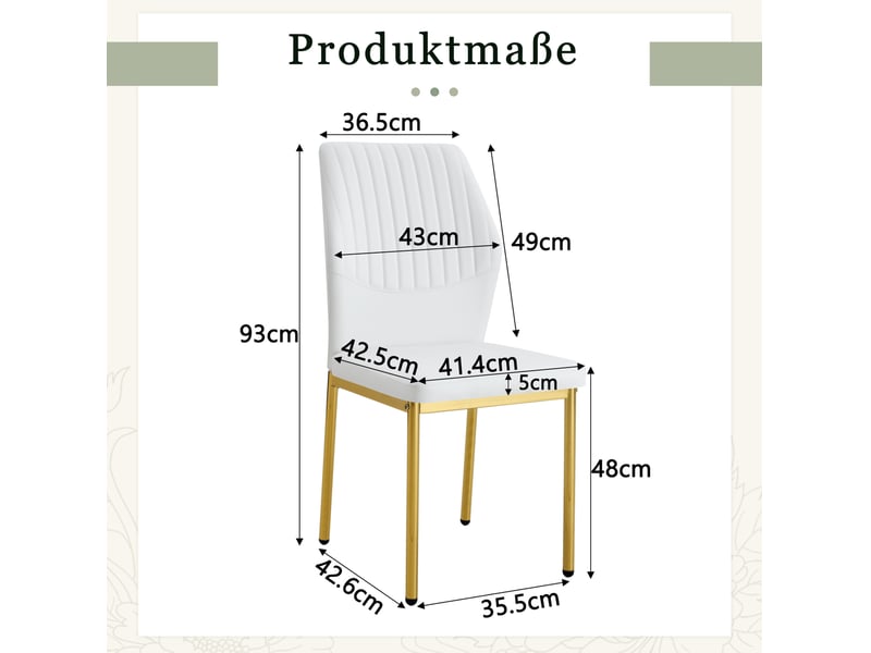  Lot de 4 chaises de salle à manger 93 cm pour cuisine, blanc et doré, pu, mobilier de salle à manger, dossier rainuré  - Conforama C