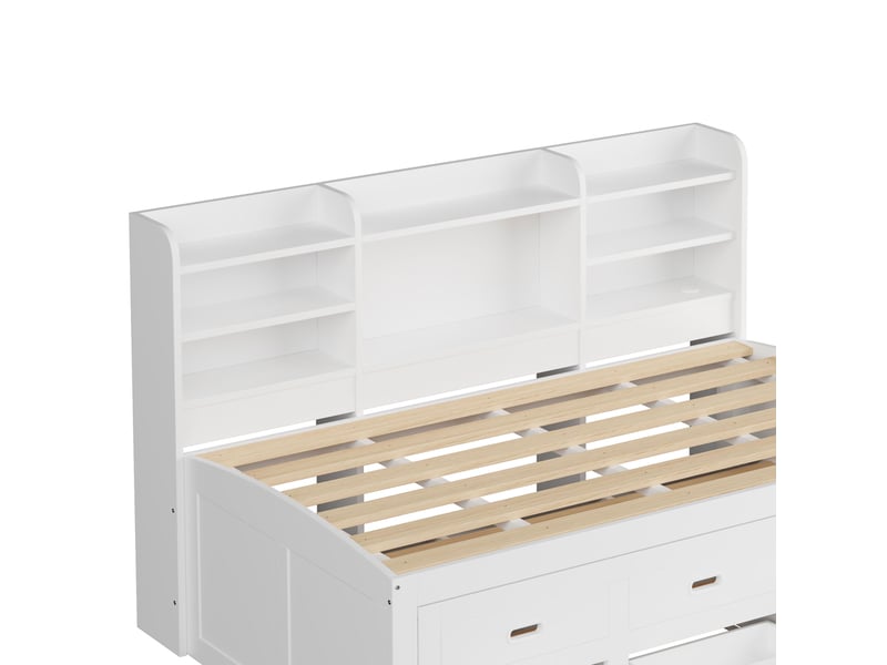  Lit gigogne 90x200 banquette blanc avec led, 3 tiroirs et port usbtype-c  - Conforama W