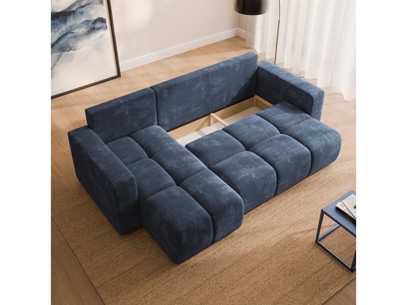 Canapé d'angle ramil, tissu chenille bleu - Conforama C