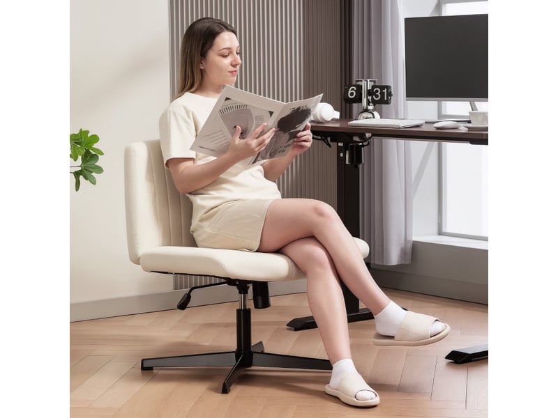  Chaise emelas bureau pivotante réglable aspect lin blanc crème  - Conforama B