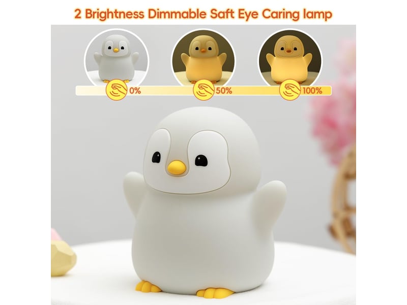  Veilleuse pingouin led pour enfants, lampe en silicone souple rechargeable, 2 niveaux de luminosité  - Conforama C