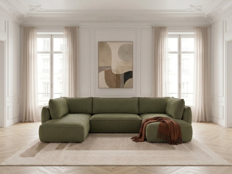 Bobochic canapé d'angle panoramique convertible esmee tissu chenille vert angle droit ESMEE - Conforama C