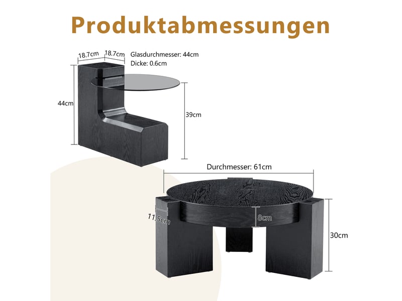  Table basse carré 61×61×30 cm, mdf et verre, noir Fay Lum - Conforama C