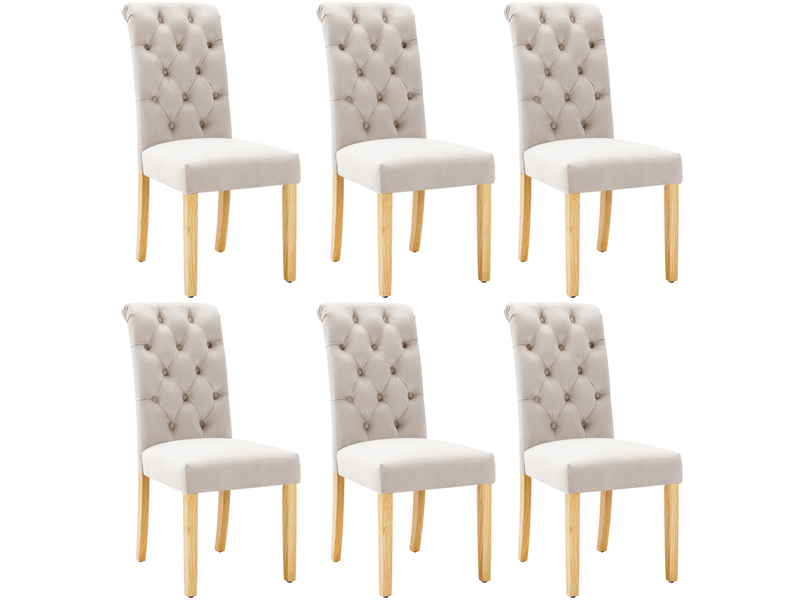 Lot de chaises 6 chaises velours pieds en chêne bouton capitonné heurtoir chromé beige  - Conforama D