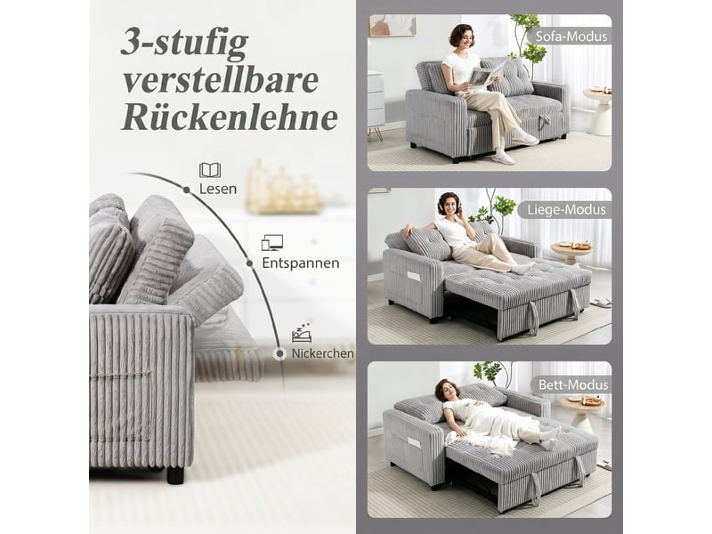  Canapé convertible 2 places velours côtelé gris clair 157 x 90 x 91 cm  - Conforama E