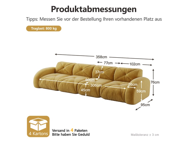 Canapé modulaire 4 places sans structure jaune en chenille 358 x 95 x 76 cm - Conforama E
