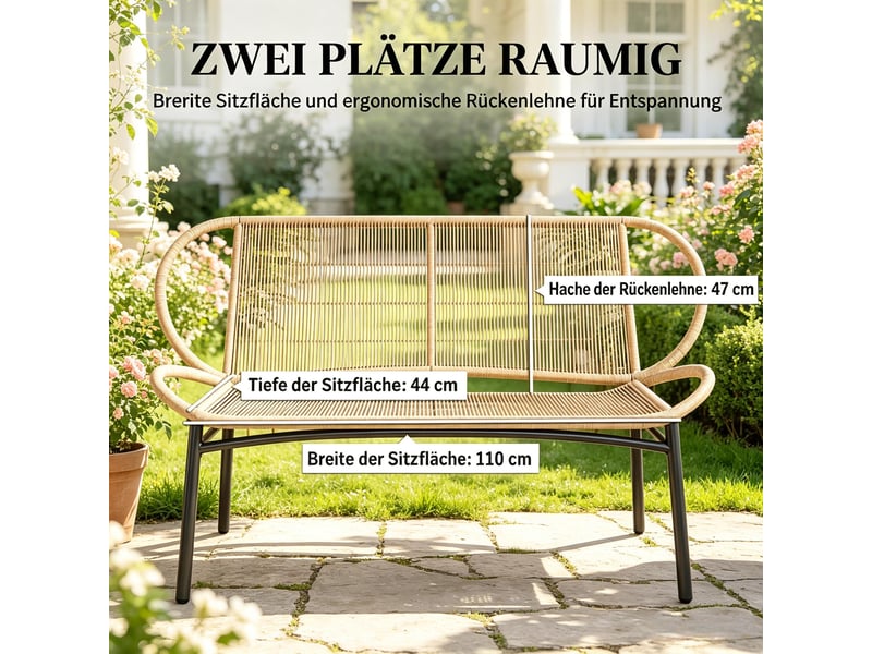  Banc de jardin,138x62x83 cm,résine tressée,noir et coloris bois naturel  - Conforama E