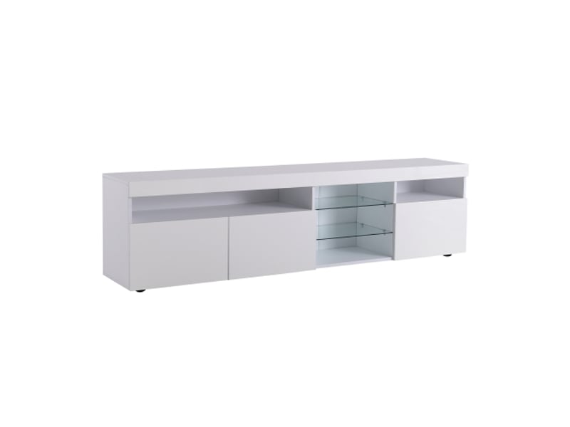  Meuble tv blanc 180 cm avec panneau rétroéclairé et leds multicolores – design moderne pour salon  - Conforama A