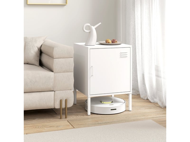  Table de chevet en acier avec étagère réglable à 3 niveaux pour chambre 40×40×56 cm blanc  - Conforama B