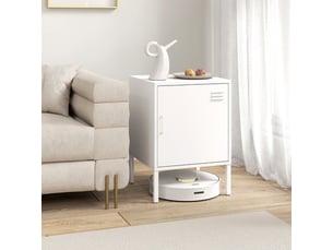Table de chevet en acier avec étagère réglable à 3 niveaux pour chambre 40×40×56 cm blanc