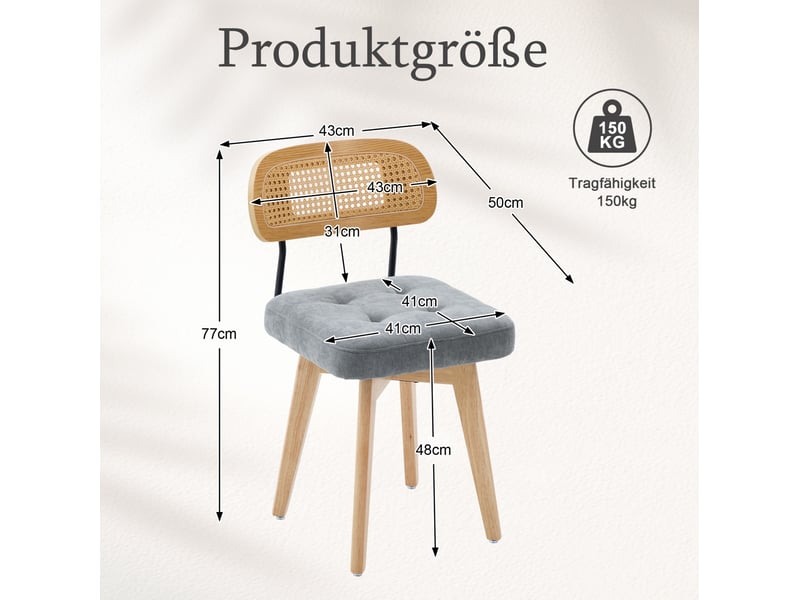  Chaise de salle à manger lot de 2 pivotante à 360° avec dossier en rotin tressé et assise en chenille gris  - Conforama E