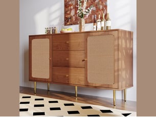 Buffet de cuisine design avec 2 portes et 3 tiroirs, 150 × 40 × 90 cm, effet noyer