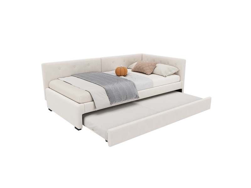  Lit banquette gigogne 90x200cm, revêtement en velours beige  - Conforama A