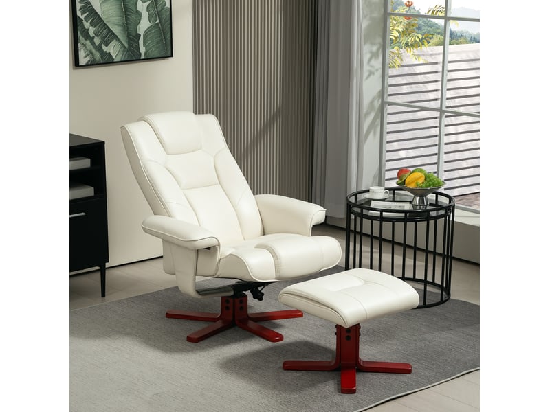  Fauteuil relax avec pouf, 84x84x104 cm, fonction d'inclinaison et de balancement, jusqu'à 150 kg, blanc crème  - Conforama B