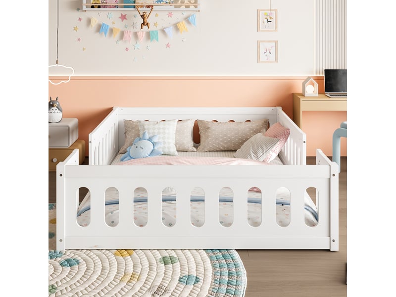  Lit simple en bois 140x200 avec garde-corps, blanc  - Conforama B