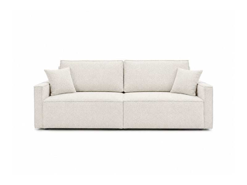  Farah - canapé droit 3 places convertible accoudoirs slim en tissu bouclettes généreuses  - Conforama E
