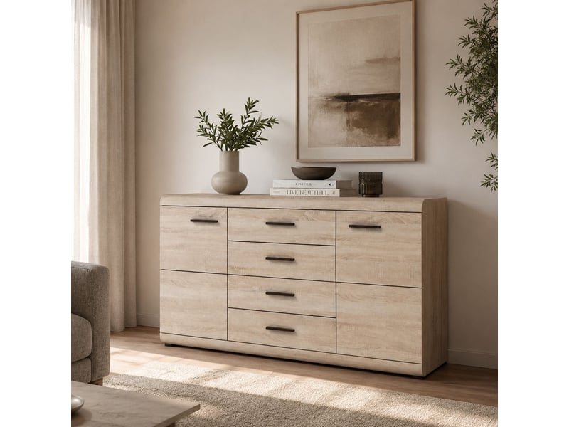 Buffet hamireso, commode 4 tiroirs, 140x42x87h cm chêne marron Hamireso - Conforama B