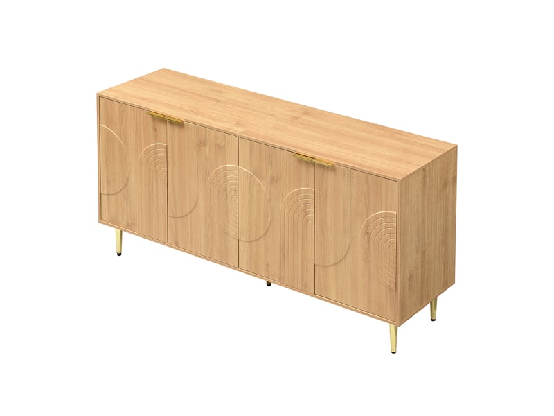  Buffet moderne 140x40x72 cm mdf naturel 4 portes étagères réglables pieds métal doré  - Conforama A